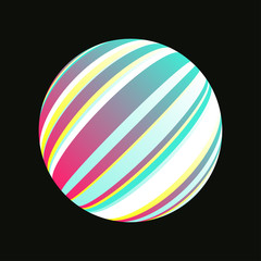 striped sphere in multicolor shades on black