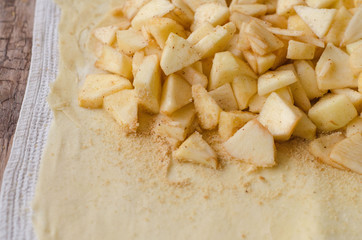 Classical apple strudel prepared for baking