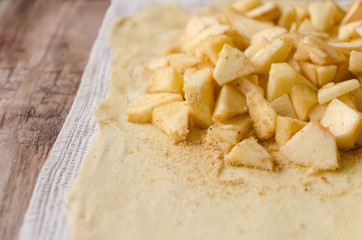 Classical apple strudel prepared for baking