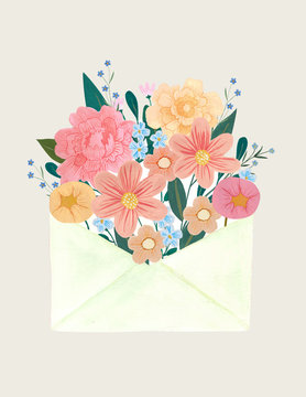 Envelope full of colorful flowers Illustration
