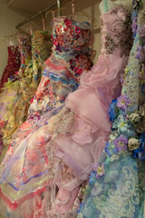 Collection of wedding dresses in the shop