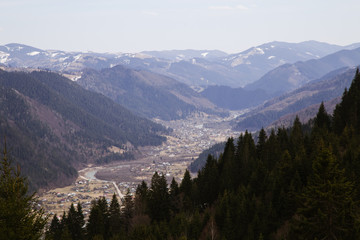 Landscape in the Hutsul mountain village in the morning .