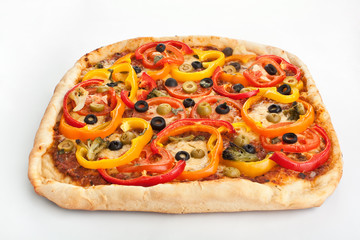 vegetable pizza on  white background