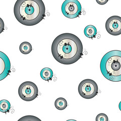 seamless pattern with evil eye in grey and turquoise colors vector 