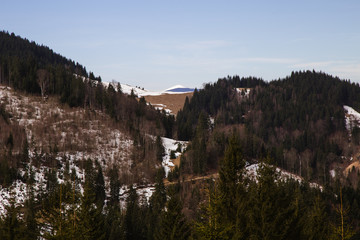 Landscape in the Hutsul mountain village in the morning .