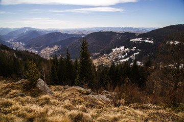 Landscape in the Hutsul mountain village in the morning .