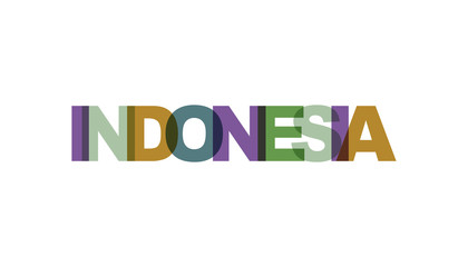 Indonesia, phrase overlap color no transparency. Concept of simple text for typography poster, sticker design, apparel print, greeting card or postcard. Graphic slogan isolated on white background.