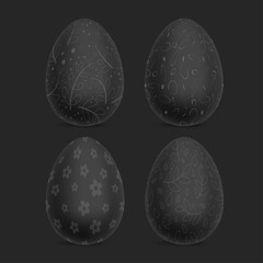 Set of Black Decorated Easter Eggs