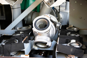 fire water collector and fire adapters located in the mountings in a fire vehicle compartment. Adapter device for fire service with running water.