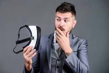 Naklejka premium Digital technology for business. Business implement modern technology. Business man virtual reality. Modern gadget. Innovation and technological advances. Businessman explore virtual reality