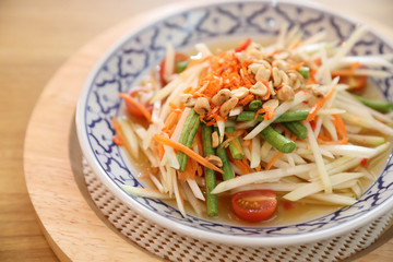 Green papaya salad or Som tam in Thai street food