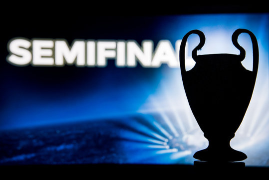 Football sport trophy and tittle "SEMIFINAL" in background