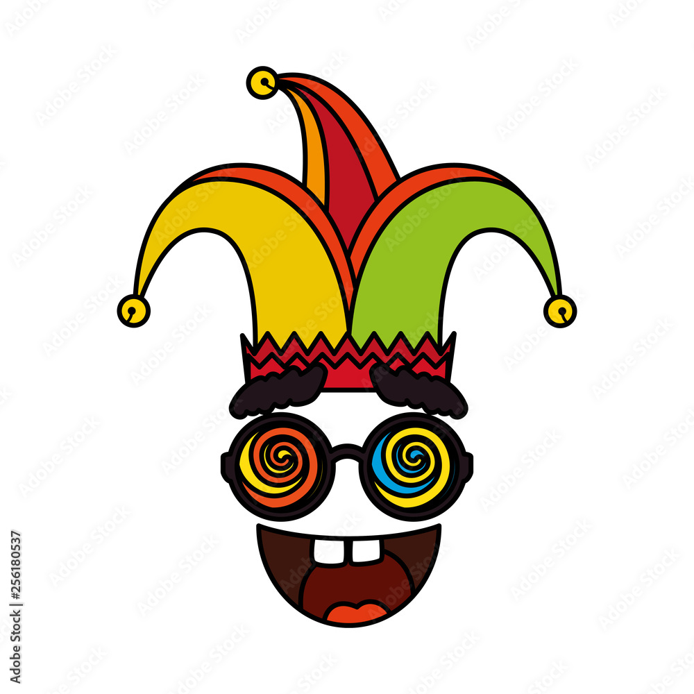 Poster jester hat with glasses and smile fools day icon