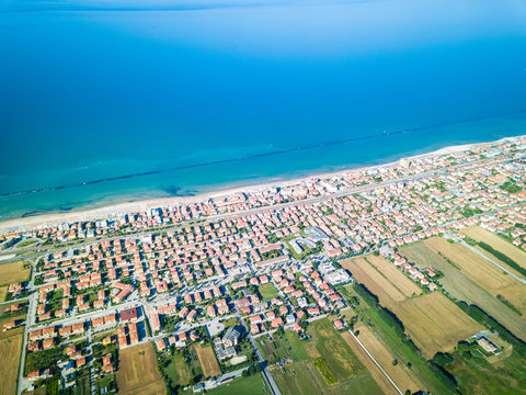 aerial view of a city near the adriatic sea during summer