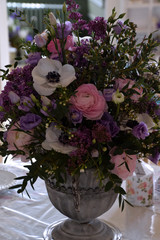bouquet of colorful springflowers in a vase on table