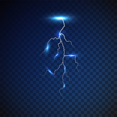 Lightning strike on transparent background. Flash of lightning. thunderbolt. Thunder. Vector illustration. EPS 10.