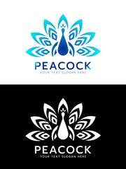 Luxury blue and white Peacock logo sign vector design