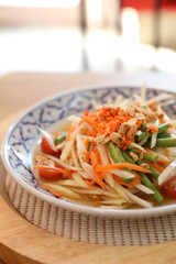 Green papaya salad or Som tam in Thai street food