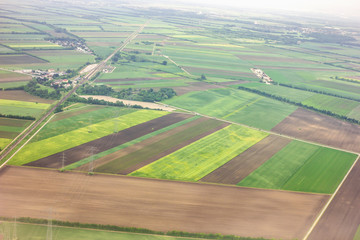 The view from the window of the plane to the suburbs