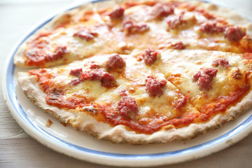 Homemade Pizza with italian sausage , Italian food
