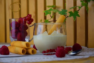 Breezy summer breakfast, yogurt and red berries
