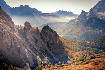 Great view of mountains range in National Park Tre Cime di Lavaredo. Dolomites, South Tyrol. Location Auronzo, Italy, Europe. Dramatic  scene. Beautiful world.