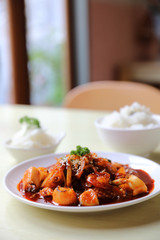 Seafood with korean sauce with rice