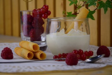 Breezy summer breakfast, yogurt and red berries