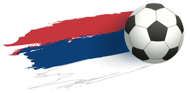 Tricolor serbia flag and soccer ball flying