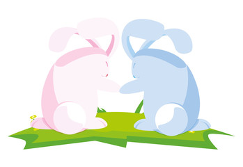 cute rabbits easter characters in the camp
