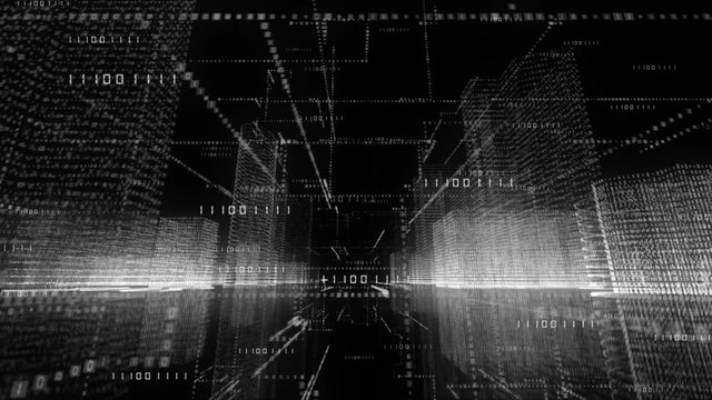 Digital binary code background, abstract virtual city binary computer code with technology and connection concept. Scanning city for hackers attack concept. 