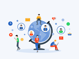flat Vector illustration social media  and digital marketing  online connection concept with business people character use mobile  concept 