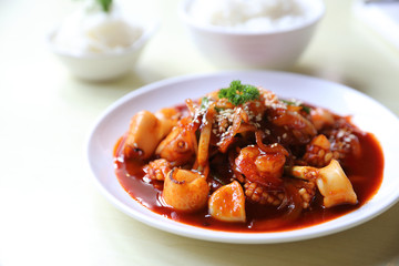 Seafood with korean sauce with rice
