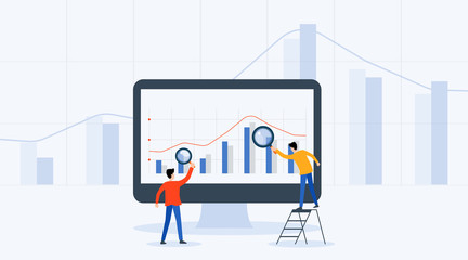 flat Vector illustration   business people analytics and monitoring investment and finance report graph on monitor concept