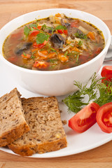 serving of cabbage and mushroom soup