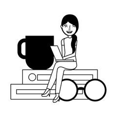 woman books eyeglasses