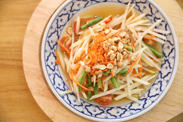 Green papaya salad or Som tam in Thai street food
