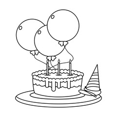 sweet cake birthday with balloons helium