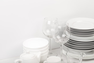 Set of white dishes . table wear
