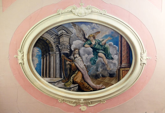 King David, fresco in the parish church of St. Pelagius, was until 1828 Cathedral of the Diocese of Cittanova, Novigrad, Croatia
