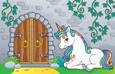 Unicorn by old door theme image 3