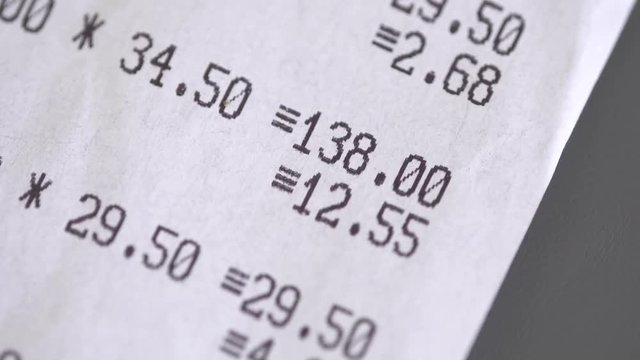Retail store purchase receipt, supermarket invoice printing and purchasing bill