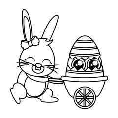 beautiful rabbit with chick in wheelbarrow easter character