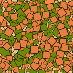 Green, brown squares - seamless pattern. Chaotic squares, complete. Abstraction for printing, rolls, paper, membranes, fabrics, gifts, etc.