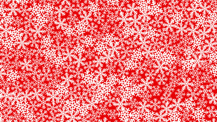 Lot of white snowflakes on red background. Hand drawn snowflakes, different size. For wrappers, packaging, backgrounds, sites, applications, fabrics.