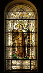 Saint Teresa, stained glass window in the church of Saint Martin in Zagreb, Croatia