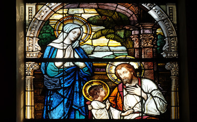 Holy Family, stained glass window in the church of Saint Martin in Zagreb, Croatia