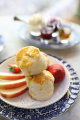 Scones with jam and tea english baked dessert