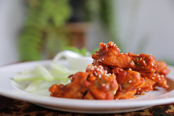 buffalo wings , Fried chicken with hot and spicy sauce