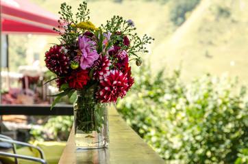 mountain flowers in a glass